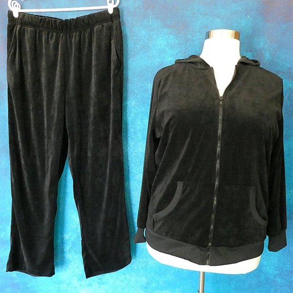 Woman Within Black Velour Jogging Suit 18/20 Large - Picture 1 of 7